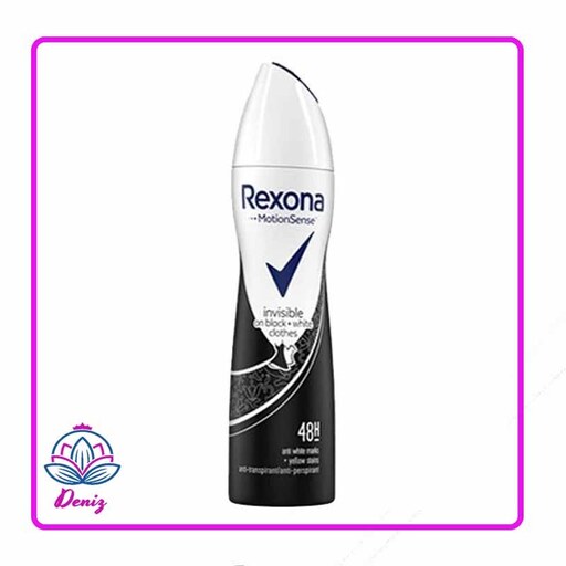 اسپری دئودورانت زنانه رکسونا 48 ساعته سیاه سفید بی رنگ حجم 200 میل ا Rexona Woman 48H Invisible Black White