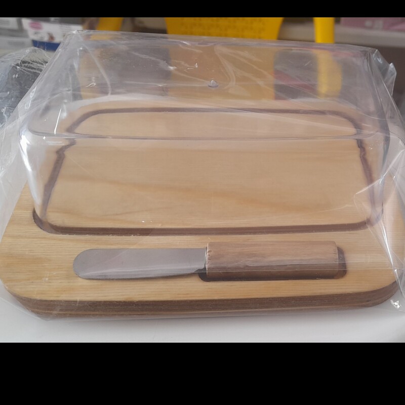 کره خوری چوبی با درب شیشه ای همراه کارد 