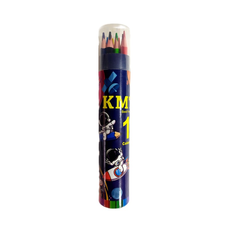 مداد رنگی 12 رنگ سه گوشه کی ام تی KMT وارداتی اعلا قوطی فانتزی استوانه ای - مدادرنگی خارجی