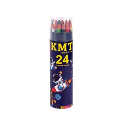 مداد رنگی 24 رنگ سه گوشه کی ام تی KMT وارداتی اعلا قوطی فانتزی استوانه ای - مدادرنگی خارجی