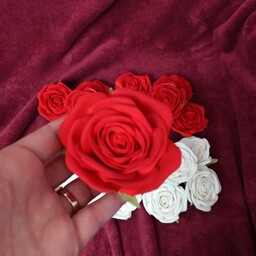 سرگل مصنوعی قرمز رز فومی گل تزیینی مناسب دسته گل باکس گل ،بدون ساقه (پک 10عددی)