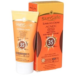 کرم ضد آفتاب SPF35 رنگی بژ روشن فاقد چربی سان سیف مناسب پوست های چرب و آکنه ای 50 میلی لیتر