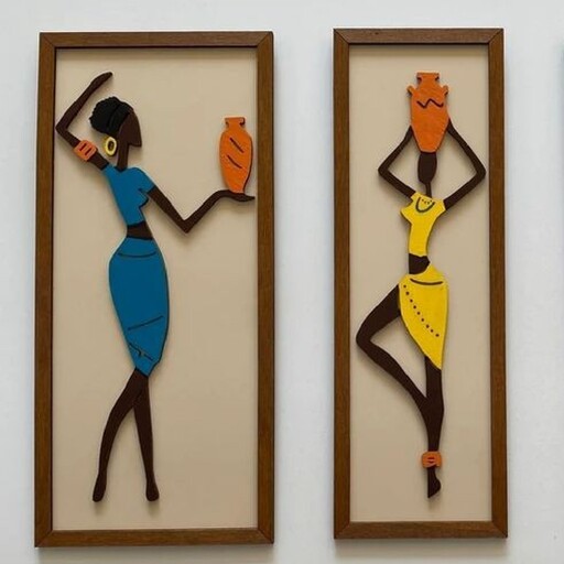 تابلو قاب دستساز دیواری چوب چوبی دکوری طرح زن سیاه پوست سه تکه
