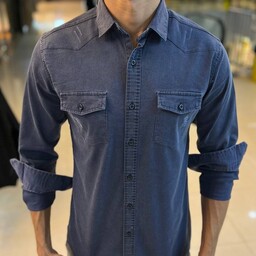 پیراهن مردانه کتان لی سنگشور آستین بلند دو جیب تک رنگ