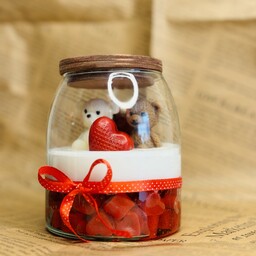 شمع خرس ولنتاین شیشه ای قلبی ، مناسب برای هدیه برند شاد کندل