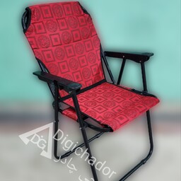 صندلی تاشوی مسافرتی فومدار vip  پارچه پشت برزنت ضد آب دسته مبلی ورساچ قرمز پلاس دیجی چادر