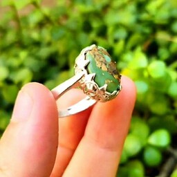 انگشتر فیروزه سبز حسینی شجر نیشابوری طبیعی زنانه نقره 925