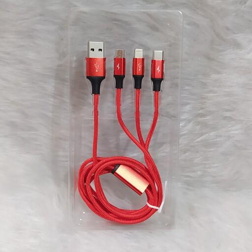 کابل تبدیل 3 سر USB به تایپ سی آیفون میکروMicroUSB Lightning  Type-C بیسوس مدل CAMLT-SU09 با طول 1.2 متر