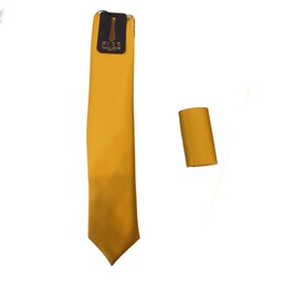 کراوات مردانه ساتن - ارسال رایگان - ساده طلایی شتری عسلی رنگ کروات مردونه همراه با اشانتیون دستمال جیب