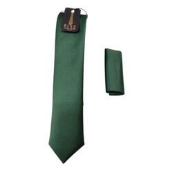 کراوات مردانه ساتن ساده سبز رنگ همراه با اشانتیون دستمال جیب ارسال رایگان