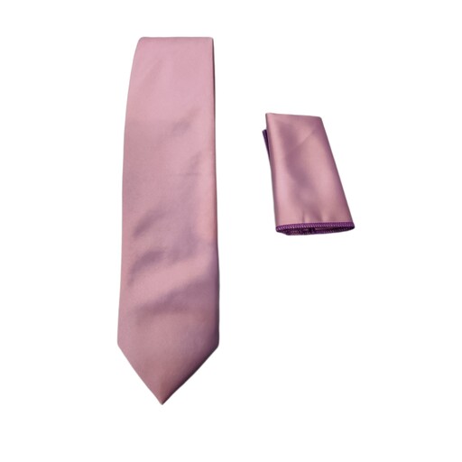کراوات مردانه ساتن ساده یاسی رنگ همراه با دستمال جیب ارسال رایگان