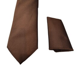 کراوات مردانه ریز جودون ترک قهوه ای رنگ همراه با دستمال جیب ارسال رایگان