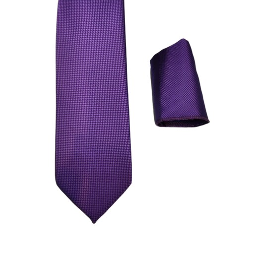 کراوات مردانه ریز جودون ترک بنفش رنگ همراه با دستمال جیب ارسال رایگان