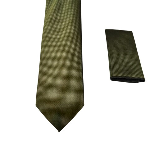 کراوات مردانه ریز جودون ترک سبز زیتونی رنگ همراه با دستمال جیب ارسال رایگان