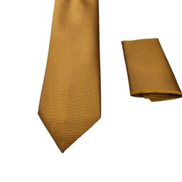 کراوات مردانه ریز جودون ترک طلایی رنگ همراه با دستمال جیب ارسال رایگان