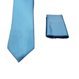 کراوات مردانه ریز جودون ترک آبی آسمانی رنگ همراه با دستمال جیب ارسال رایگان