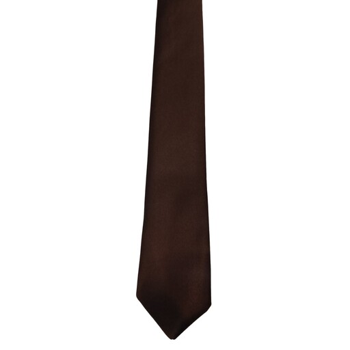 کراوات مردانه ساتن ساده قهوه ای رنگ همراه با اشانتیون دستمال جیب ارسال رایگان