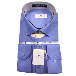 پیراهن مردانه کلاسیک جعبه ای تترون رنگ آبی سایزبندی کامل ارسال رایگان کد 12