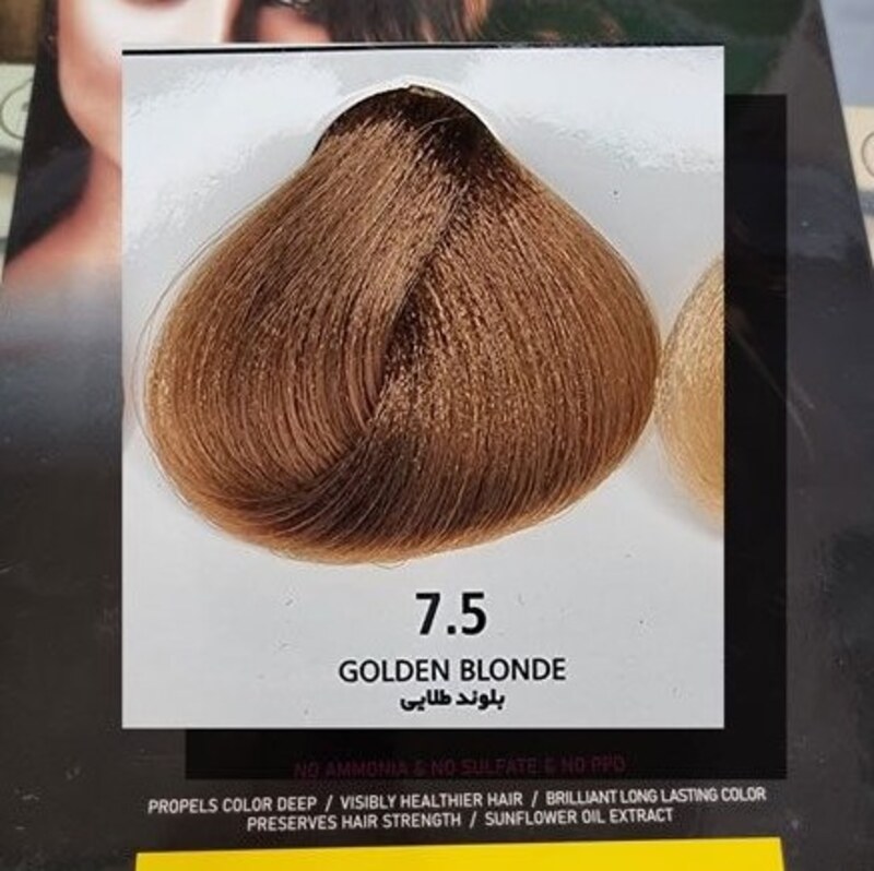 رنگ مو بدون امونیاک و سوفات اولیا لایف سری طلایی رنگ بلوند طلایی  شماره7.5 (فرمولاسیون و مواد ایتالیایی اورجینال)