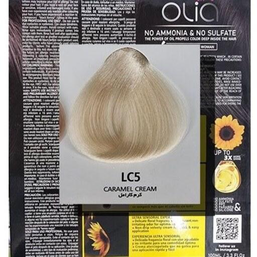 رنگ مو بدون امونیاک و سولفات اولیا لایف سری کاراملی رنگ کرم کارامل شماره LC5 (فرمولاسیون و مواد ایتالیایی اورجینال)