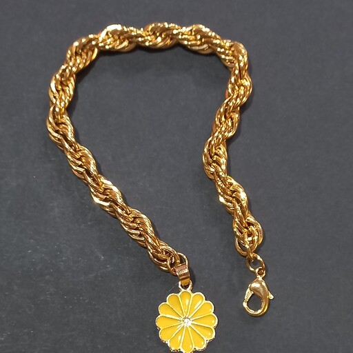 دستبند زنانه بافت طنابی گل بابونه طلایی شیک و جذاب