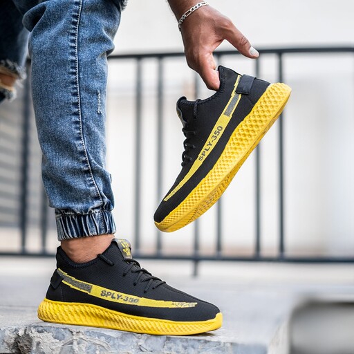 کتونی آدیداس یزی اسپلی 350 مشکی زرد Adidas Sply راحتی جورابی مردانه 