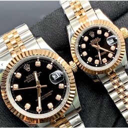 ساعت ست مردانه زنانه رولکس Rolex اصلی موتور ژاپن صفحه مشکی