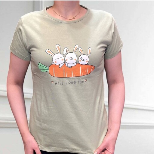تی شرت خرگوش و هویج کد 644 جنس نخ و پنبه فری سایز مناسب 36تا44