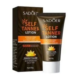 لوسیون برنزه کننده صورت و بدن ضد اب با تناژ طلایی بدون نیاز به افتاب 50 گرم Sadoer
