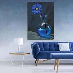 تابلو بوم چاپی لاویا طرح گلدان گل آبی کد LAV-1165