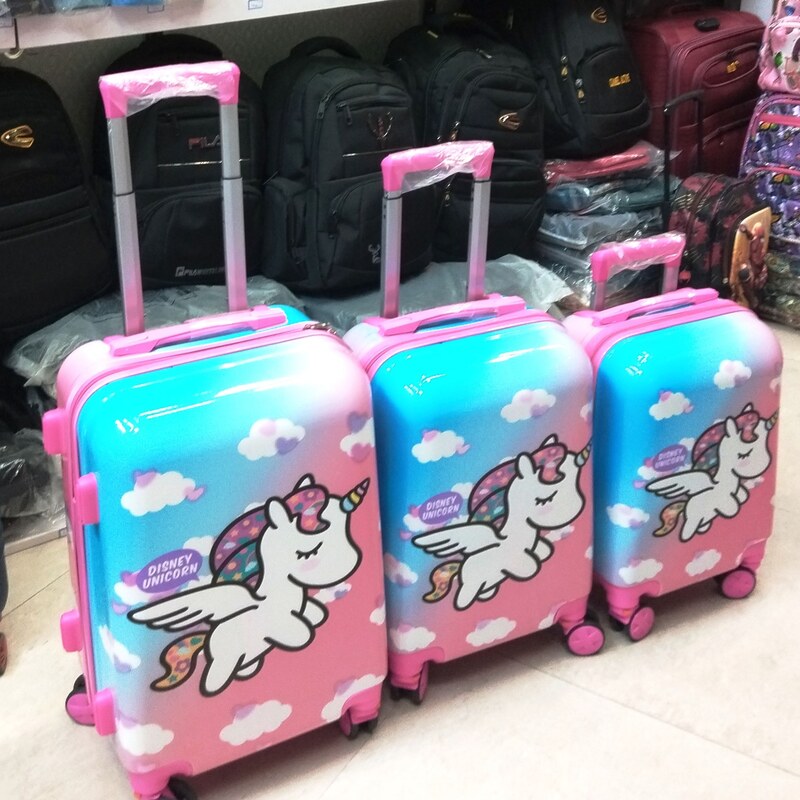 چمدان 3 تیکه کودک طرح یونیکورن چمدان وارداتی نشکن کیفیت بی نظیر چمدان چرخ جدا شو