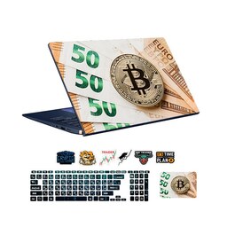 اسکین(برچسب) لپتاپ به همراه استکیر کیبورد و تاچ پد-طرح bitcoin-یورو-کد37-سفارشی