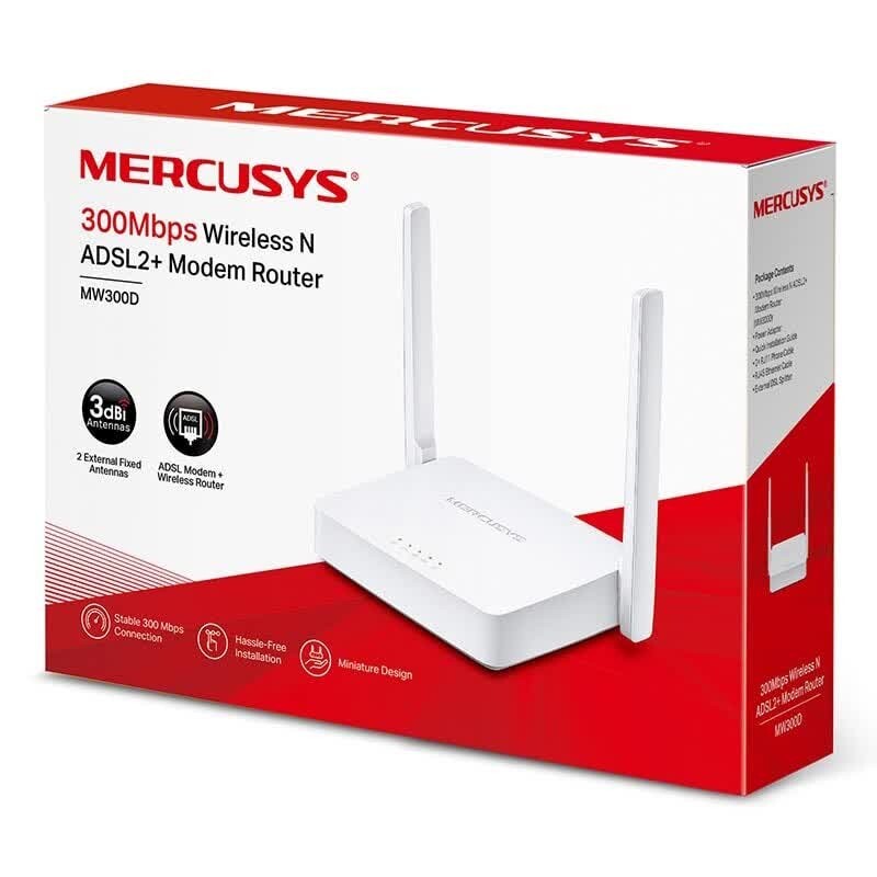 مودم روتر 2 آنتن Mercusys MW300D ADSL2 300Mbps