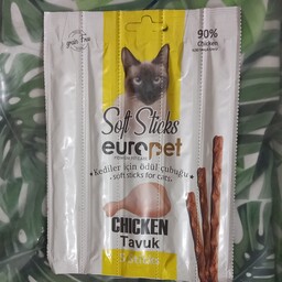 تشویقی اسنک میله ای گربه با طعم  گوشت مرغ و بره60 گرمی یوروپت ترکیه