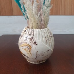 گلدان سنگی شیاردار  جنس سنگ مصنوعی (بتنی) رنگ قهوه و خردلی  (بدون جلا دهنده)
