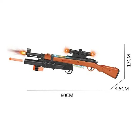 تفنگ اسباب بازی تیر اسفنجی موزیکال چراغدار دوکاره سایز بسیار بزرگ باکیفیت مناسب هدیه