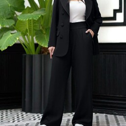 کت شلوار مزون دور جنس مازراتی کره ای دارای سایزبندی و تکرنگ مشکی