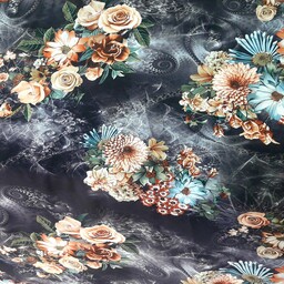 چادر رنگی مجلسی گلدار زمینه مشکی با طرح دسته گل ، عرض یک 150 ، مناسب برای مجالس  (به صورت متری به فروش میر سد( جنس کرپ )