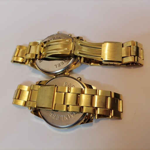 ساعت مردانه ارزان بند فلزی طلایی صفحه گرد  طرح سه موتوره کرنوگراف 