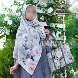 ست کیف و روسری رنگ طوسی صورتی طرح گل با کیف مستطیلی بسیار شیک و خوشرنگ ارسال رایگان mo8968