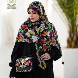 ست کیف و روسری و شال زنانه طرح گل رنگ مشکی روسری نخی گل دار ارسال رایگان mo710