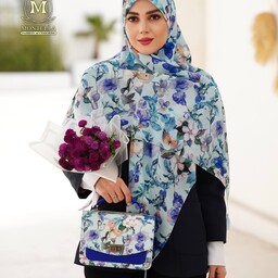 ست کیف و روسری زنانه ست کیف و شال زنانه طرح گل رنگ آبی طرح های بهاره mo721