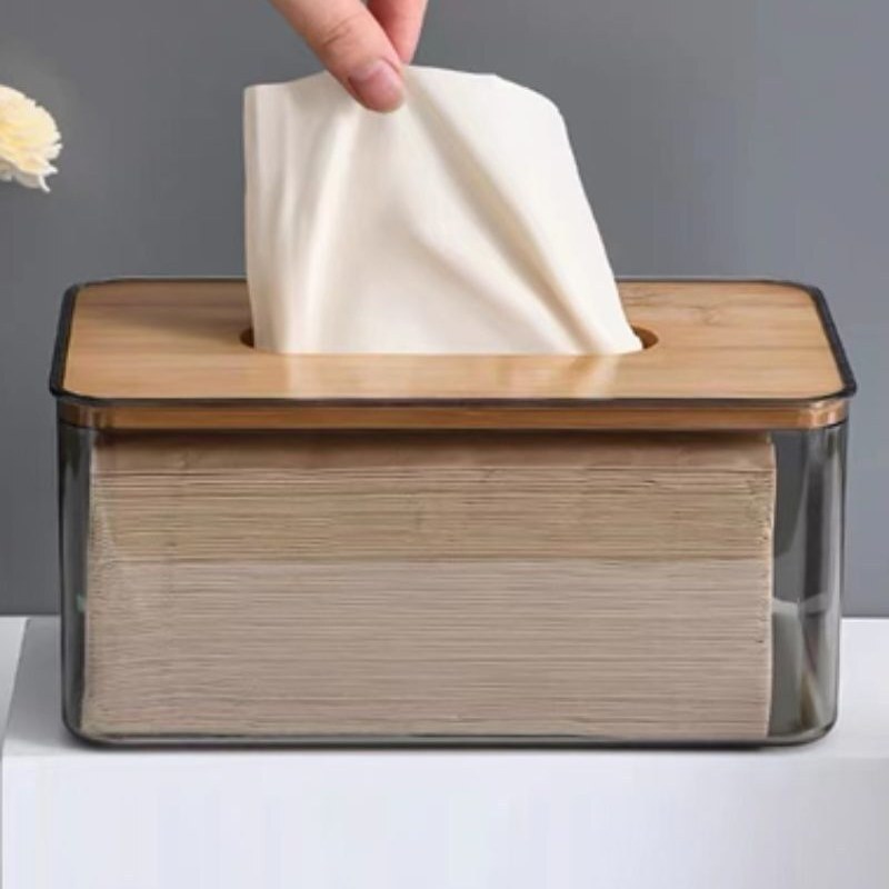 جعبه دستمال در چوبی بدنه اکرولیک مدل دودی و شفاف