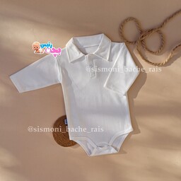 بلوز زیردکمه بادی پیراهن یقه دار سفید ساده نوزادی بچگانه لباس 