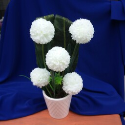 گلدان گل داوودی سفید (گل مصنوعی)