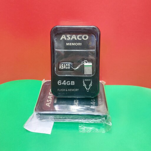 فلش 64گیگ برند آساکو ASACO فلزی همراه با جاکلیدی رایگان و با گارانتی مادام العمر در رنگ و طرح های مختلف