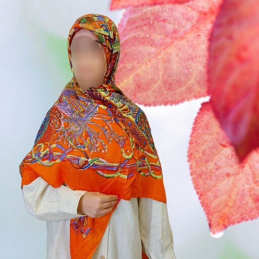 روسری نخ بهاره دوردوخت قواره 140 شیک و زیبا در  رنگبندی عالی
