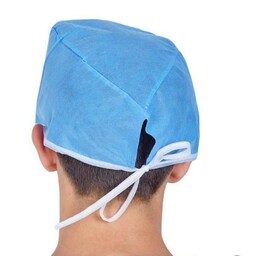 کلاه جراح یکبار مصرف پزشکی پک 200 عددی اسپان باند درجه یک بافتینه رنگ تمام قسمت های  کلاه آبی آسمانی