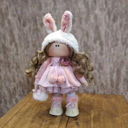 عروسک روسی کلاه خرگوشی با لباس زمستانی وکت آستر کشی شده قد در حدود 38 سانت با بهترین کیفیت