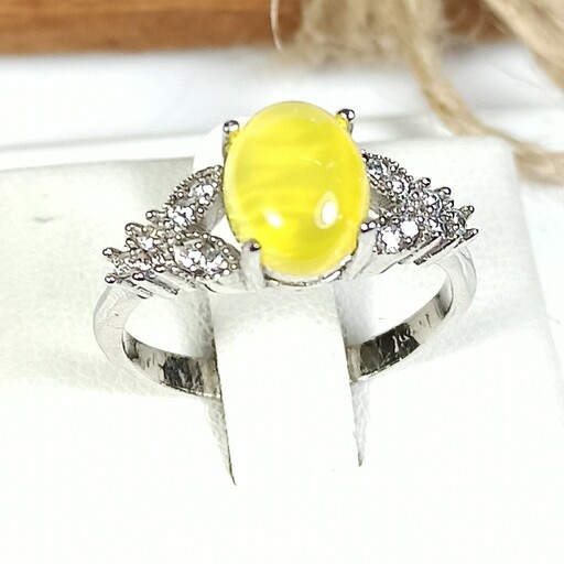 انگشتر نقره عقیق زرد شرف الشمس جواهری زنانه آبکاری رادیوم 3
